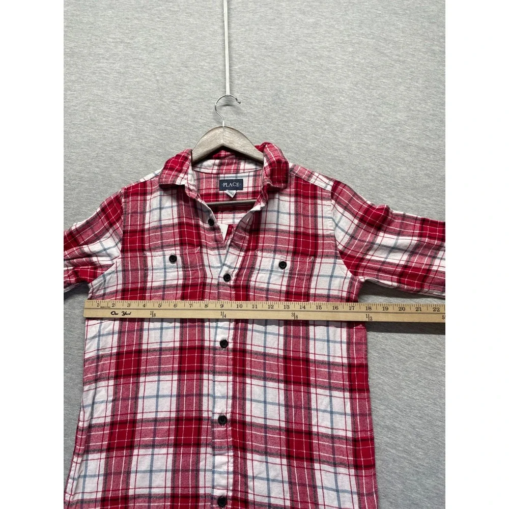 The Children's Place Flannel Shirt Boys Large (10/12) Red Multi Plaid Button Up